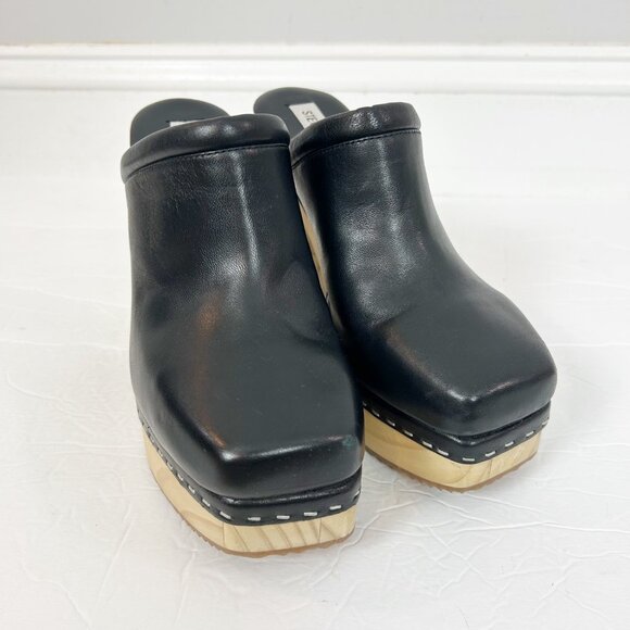 Steve Madden Alvara Leather Platform Clog Size 8.5 Black Chunky Women's - Picture 2 of 6